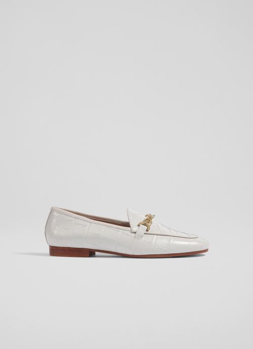 Adalynn White Leather Snaffle Loafers, White