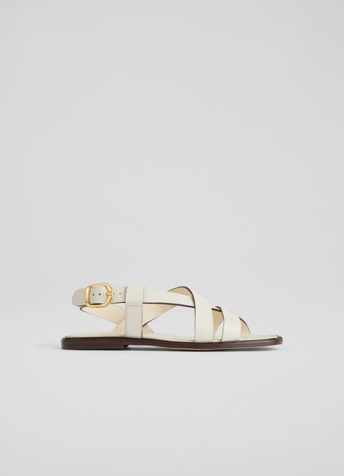 Telma White Leather Flat...