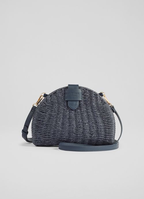 Lorena Navy Wicker Shoulder Bag, Navy