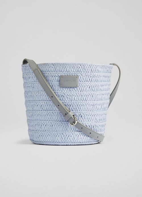 Mandy Blue Raffia Bucket Bag,...