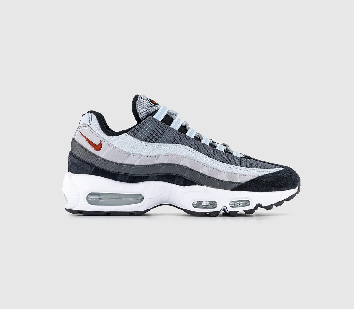 Nike Air Max 95 Trainers Wolf Grey Rugged Orange Black Blue Tint