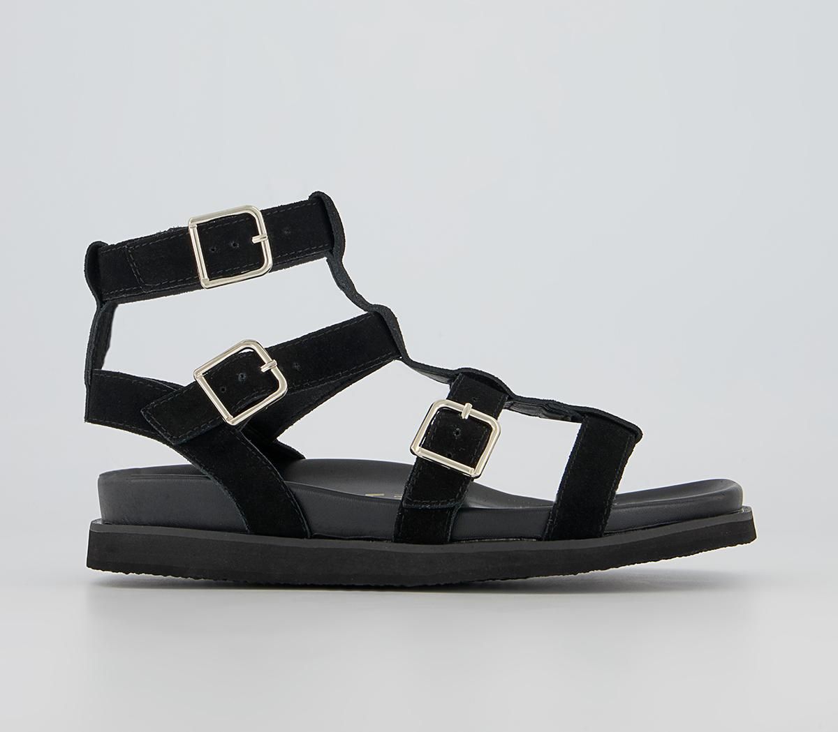 OFFICE Sancha Square Toe Gladiator Footbed Sandals Black Suede