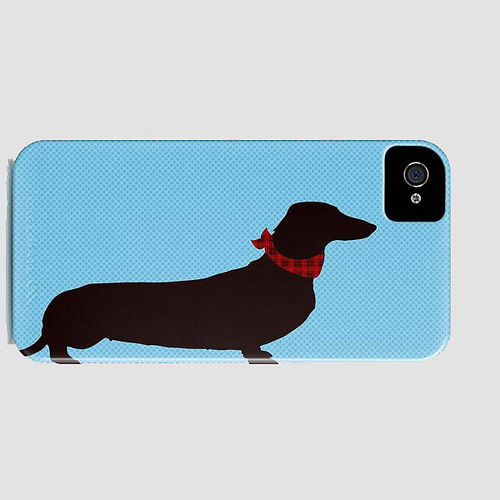 Dachshund Dog On Blue Phone...