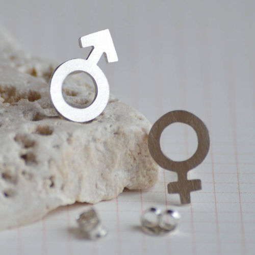 Mars And Venus Earring Studs In Sterling Silver, Silver