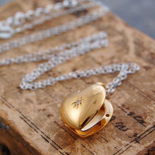 Heart Locket Birthstone Gold...