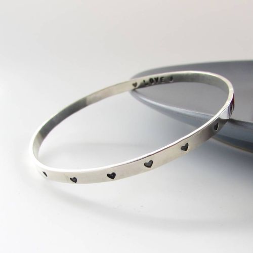 Sterling Silver Heart Bangle, Silver, £70.00