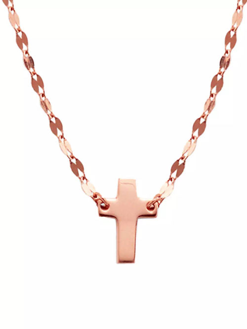 14K Rose Gold Mini Cross...