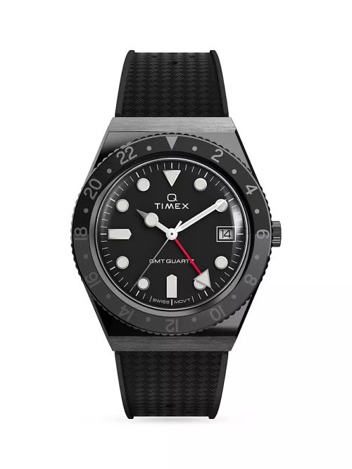 Q GMT Synthetic Strap Watch