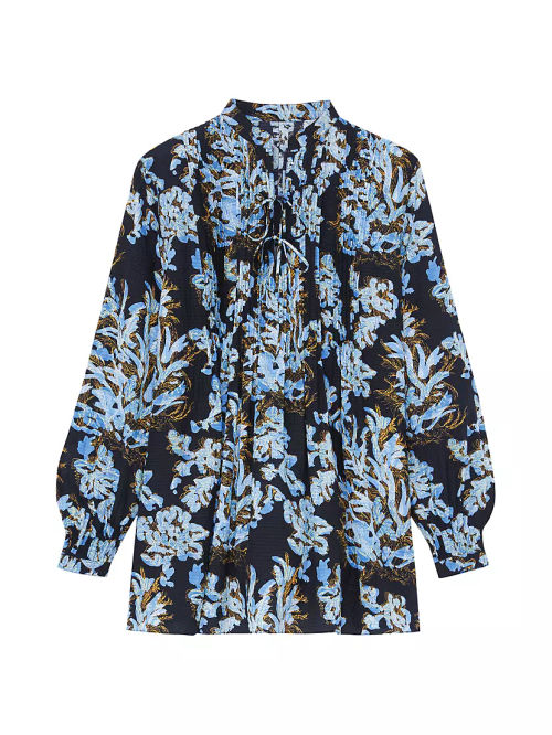 Floral Pintuck Silk Blouse