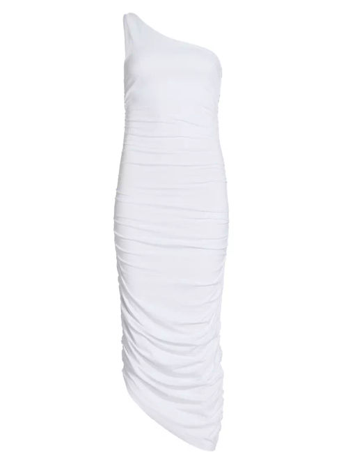 One-Shoulder Ruched Midi-Dress