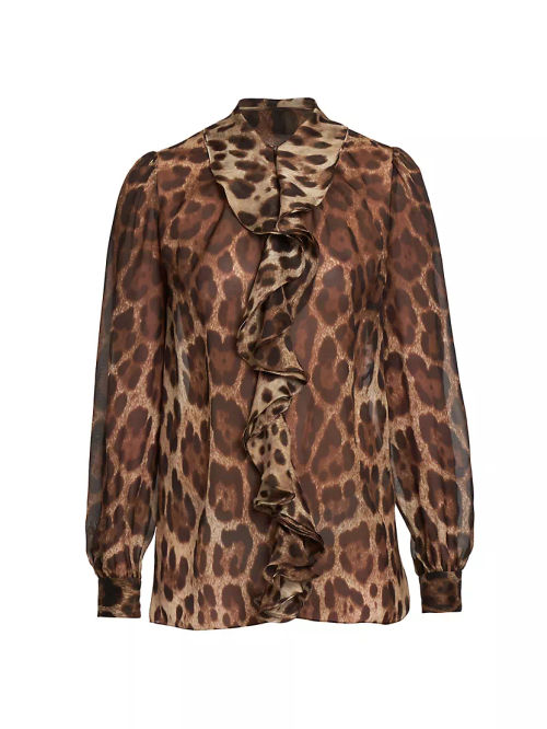 Ruffle & Leopard-Print Silk...