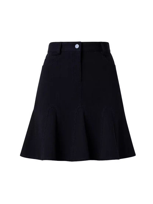 Pleated A-Line Denim Skirt