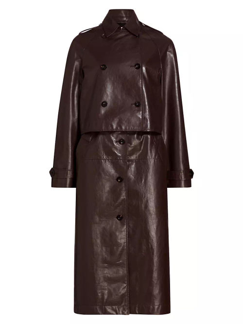 Double Layer Leather Trench...