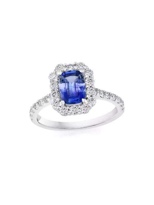 14K White Gold, Blue Sapphire...