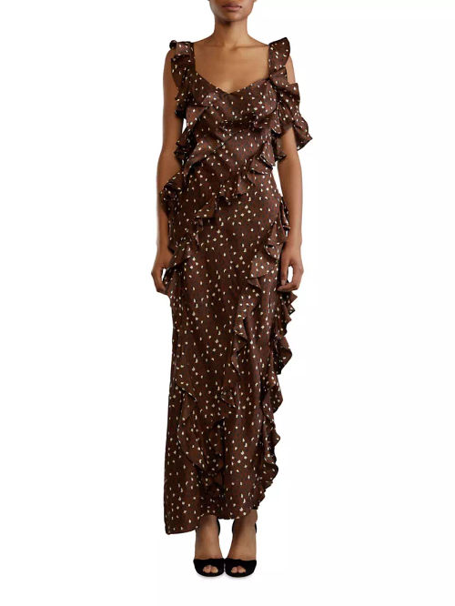 Silk Cheetah Ruffled Maxi...