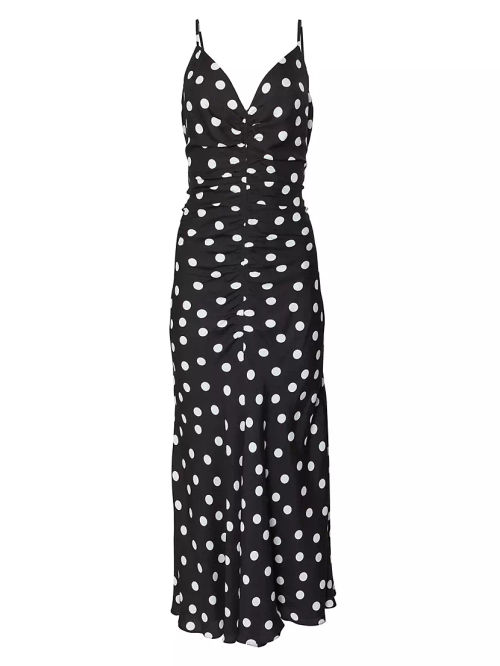 Polka Dot Ruched Midi-Dress