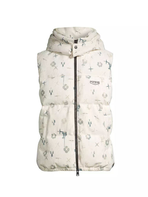 Printed Corduroy Puffer Vest