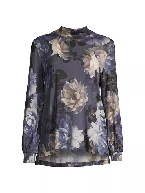 Jersey Floral Mock Turtleneck...