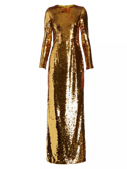 Sequined Long-Sleeve Gown