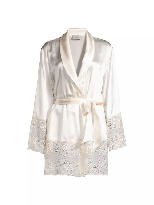 Lace-Trim Silk Robe