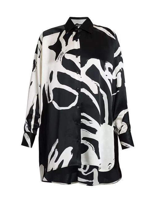 Printed High-Low Silk Blouse