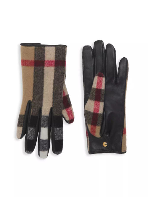 Check Wool & Leather Gloves