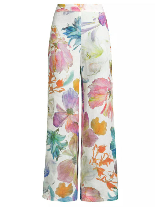 ​Linen Floral Wide-Leg Pants