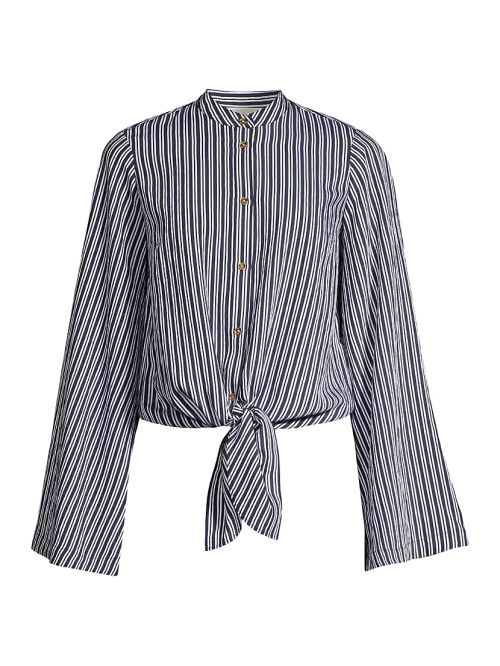 Tie-Hem Striped Blouse