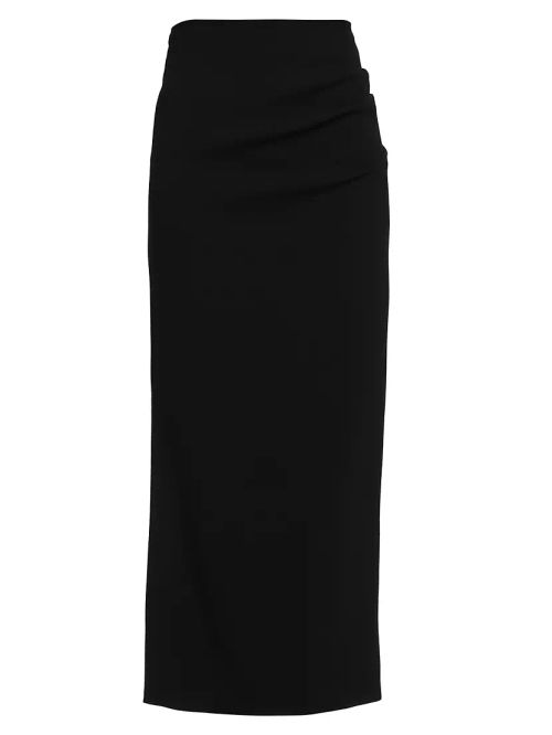 Draped Wool Crepe Maxi Skirt