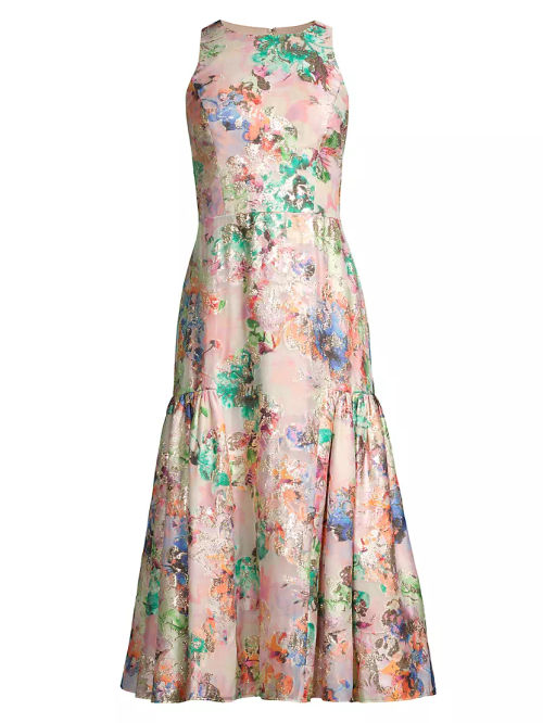 Floral Jacquard Midi-Dress