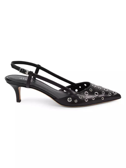 Pilia 50MM Grommet-Studded Leather Kitten-Heel Pumps | £771.84 | Mirror ...