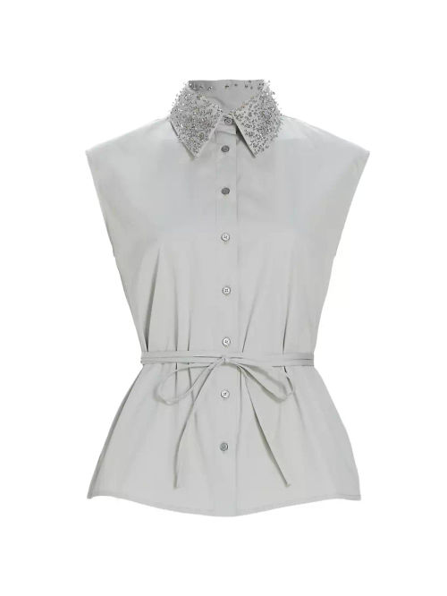 Embellished Collar Poplin Top