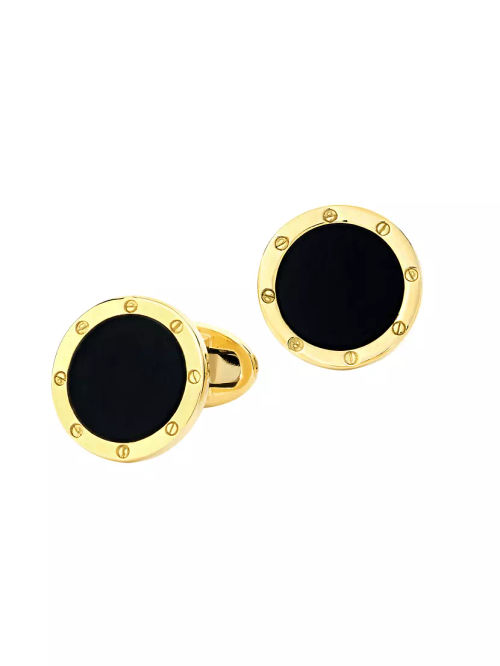 18K Gold & Onyx Rivet Etch...