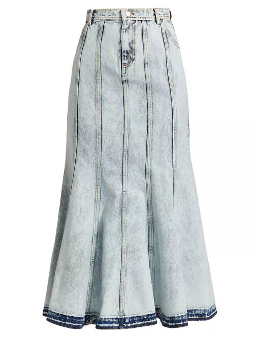 Lex Seamed Denim Midi-Skirt