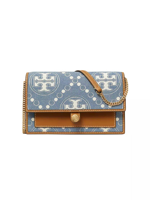 T Monogram Denim Chain Wallet