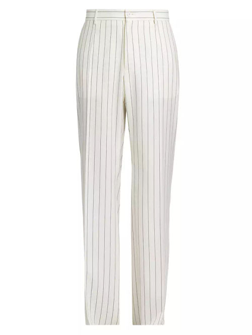 Pinstriped Wool Straight-Leg...