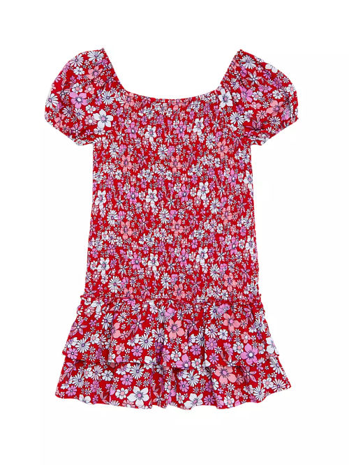 Girl's Floral Print Smocked...