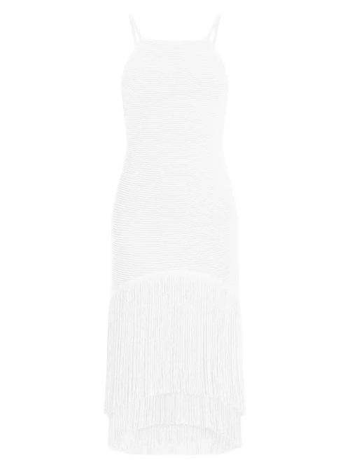 Textured Sleeveless Fringe...