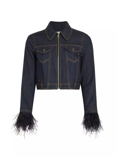 Luca Feather-Trim Denim Jacket