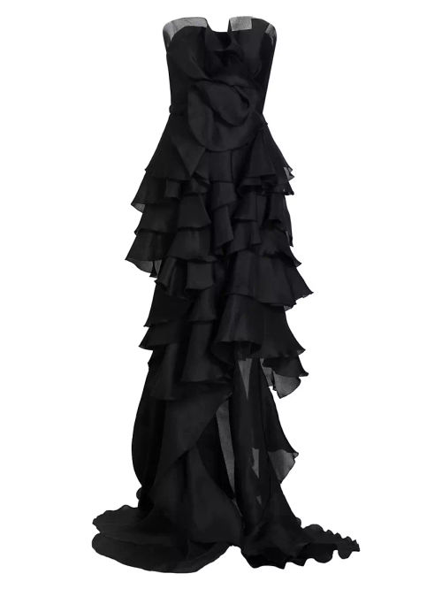 Ruffled Silk Strapless Gown