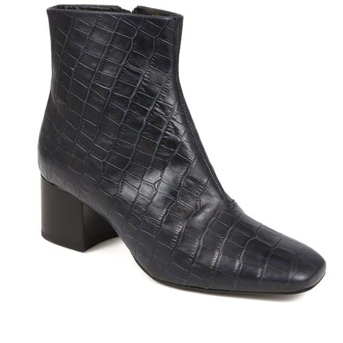 Leather Croc Heeled Ankle...