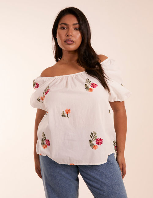 Curve Flower Embroidered Top...