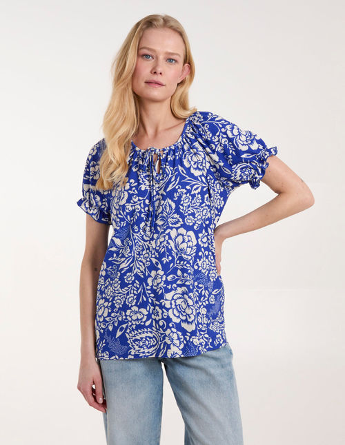 Shirred Sleeve Tie Front Top...