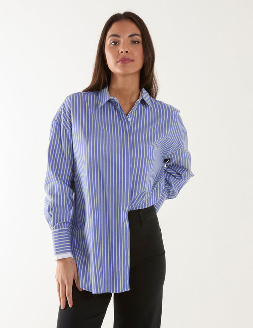 Contrast Cuff Oversized Shirt...