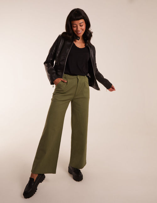 Wide Leg Trousers - 14 / KHAKI