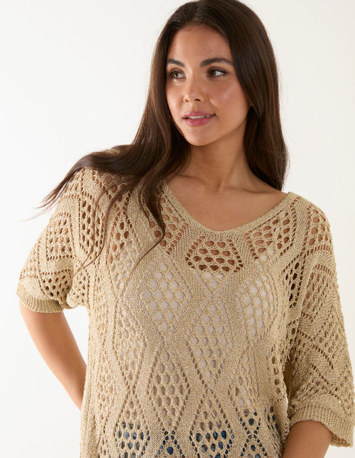 Crochet Lurex Top - ONE / GOLD