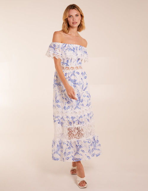 Bardot Neck Lace Maxi Dress -...