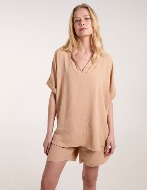 V-Neck Short Sleeve Blouse -...