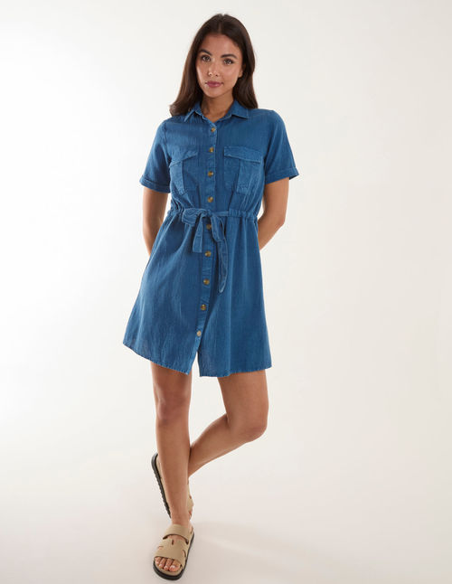 Drawstring Waist Shirt Dress...