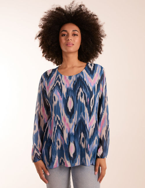 Pleated Print Top - M/L / BLUE